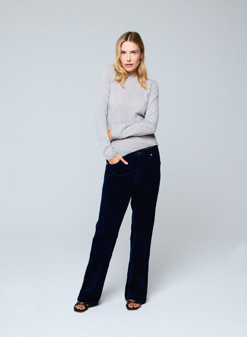 Graues Langarm-T-Shirt aus Kaschmir mit Rundhalsausschnitt - MAJESTIC FILATURES