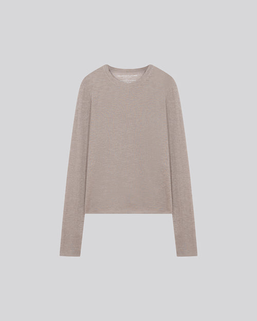 T-shirt Beige Col Rond Manches Longues en Cachemire - MAJESTIC FILATURES