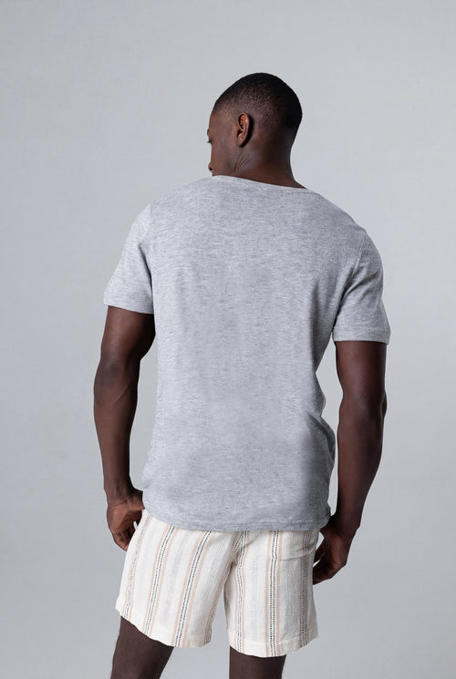 T-shirt Gris Col Rond Manches Courtes en Cachemire - MAJESTIC FILATURES