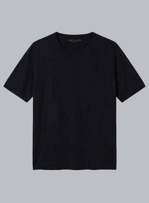 Camiseta negra de cuello redondo y manga corta de cachemira - MAJESTIC FILATURES