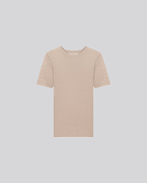 Camiseta de cachemir de manga corta con cuello redondo beige - MAJESTIC FILATURES