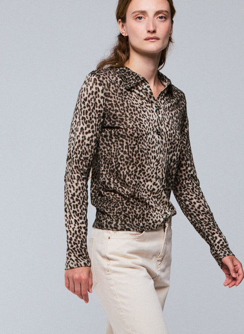 Beige Polo Shirt Long Sleeve Cotton / Cashmere Polo Shirt - MAJESTIC FILATURES