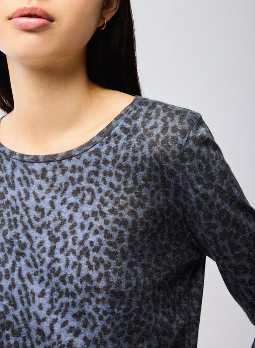 Blau T Shirt Rundhals Lange Ärmel Bio Baumwolle Kaschmir - MAJESTIC FILATURES