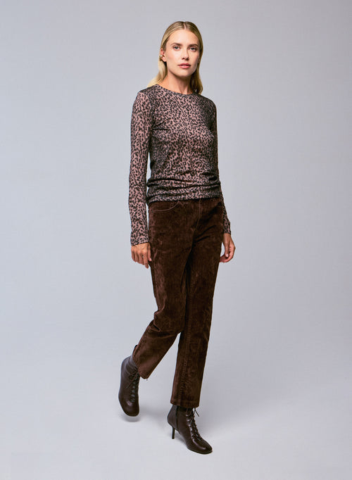 Rosa Langarm-T-Shirt mit Rundhalsausschnitt aus Bio-Baumwolle / Kaschmir - MAJESTIC FILATURES
