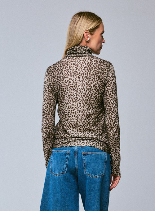 Beige Long Sleeves Turtleneck T-Shirt in Organic Cotton / Cashmere - MAJESTIC FILATURES