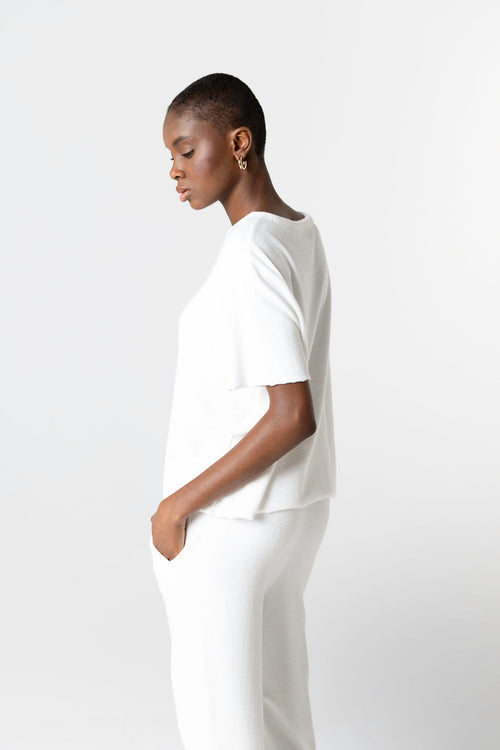 Camiseta blanca sin mangas y cuello redondo de algodón orgánico / poliamida - MAJESTIC FILATURES