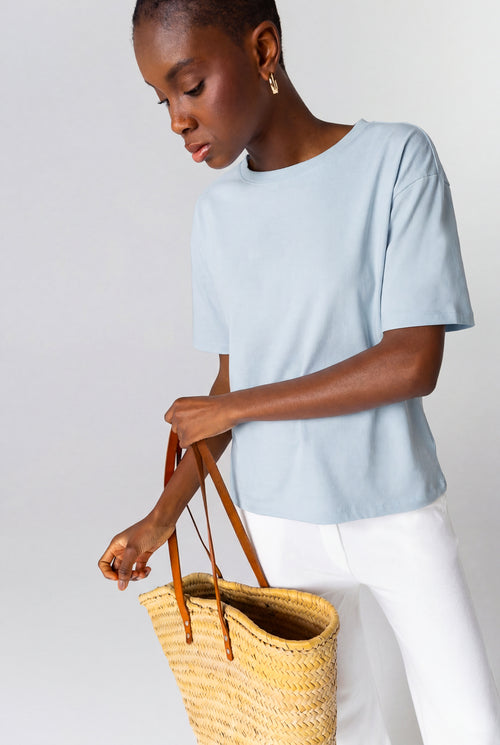 Camiseta azul claro sin mangas y cuello redondo de algodón orgánico/poliamida - MAJESTIC FILATURES