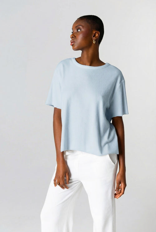 Camiseta azul claro sin mangas y cuello redondo de algodón orgánico/poliamida - MAJESTIC FILATURES