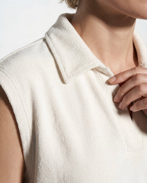 Sleeveless Polo-Neck Organic Cotton / Polyamide T-Shirt in Milk - MAJESTIC FILATURES