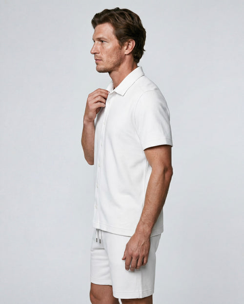 Camisa blanca de manga corta de algodón orgánico/poliamida - MAJESTIC FILATURES