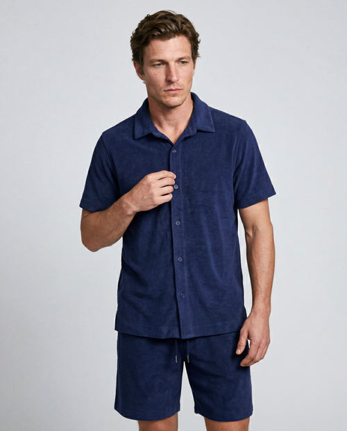 Camisa azul de manga corta de algodón orgánico/poliamida - MAJESTIC FILATURES