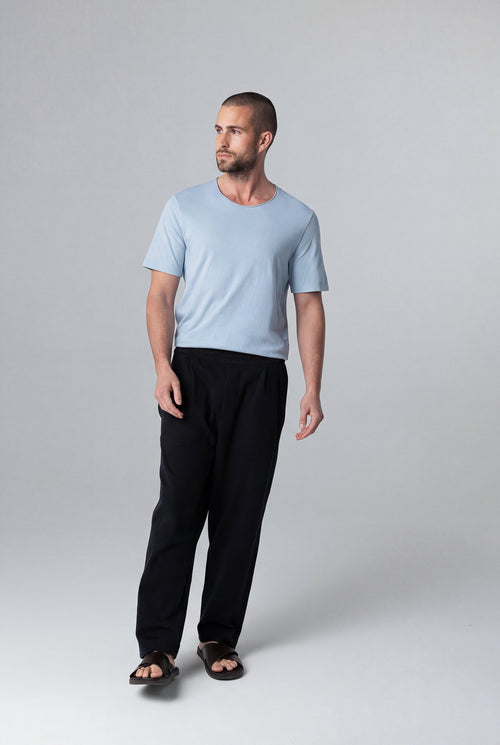 Black Cotton/Linen/Organic Cotton Pants - MAJESTIC FILATURES