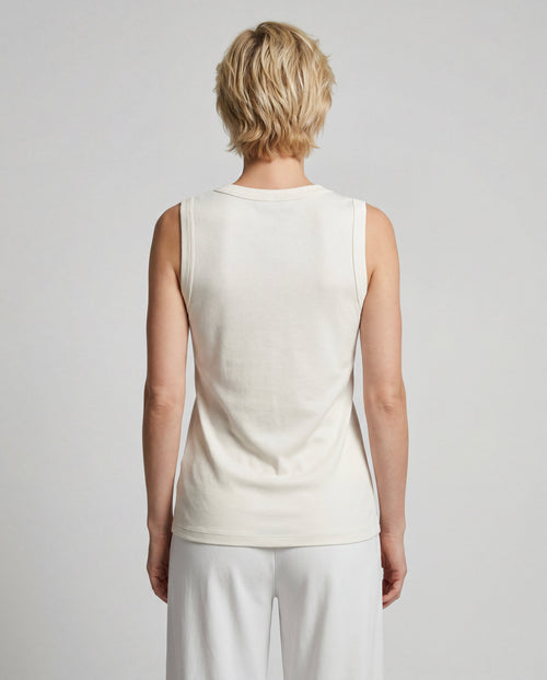 Ärmelloses Tanktop mit V-Ausschnitt aus Bio-Baumwolle/Seide in Milchweiß - MAJESTIC FILATURES
