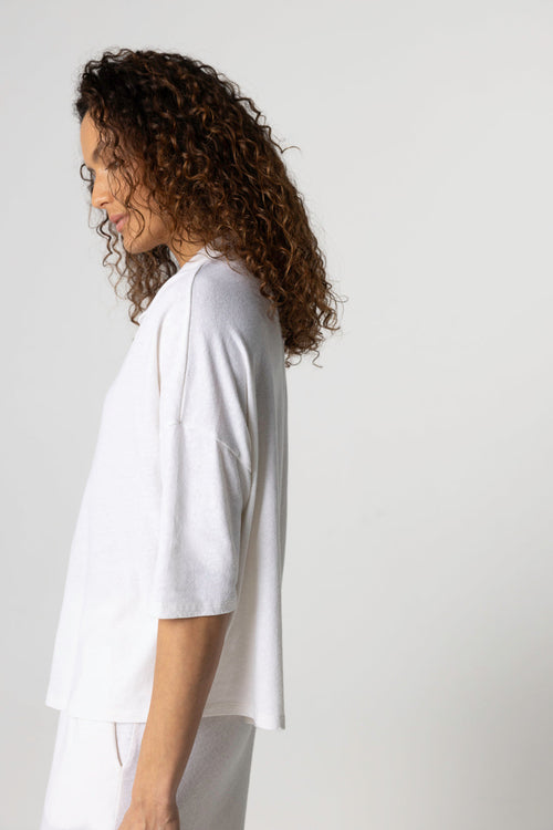 Short-Sleeved Cotton / Linen Collared Shirt in Milk - MAJESTIC FILATURES