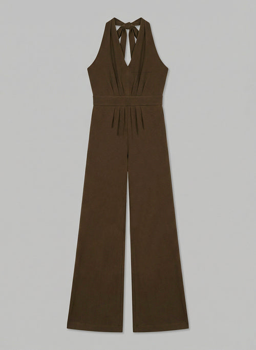 Cotton/linen knotted neck tonka jumpsuit - MAJESTIC FILATURES