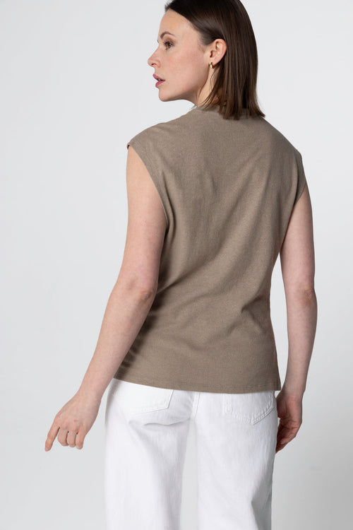 Débardeur Coffee Latte Col Noué Sans Manches en Coton / Lin - MAJESTIC FILATURES