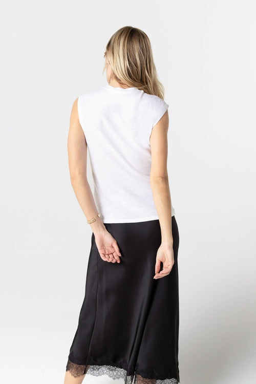 Camiseta sin mangas blanca con cuello anudado de algodón/lino - MAJESTIC FILATURES
