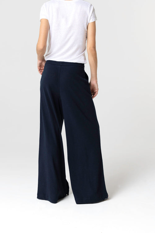 Pantalon Marine en Coton / Lin - MAJESTIC FILATURES