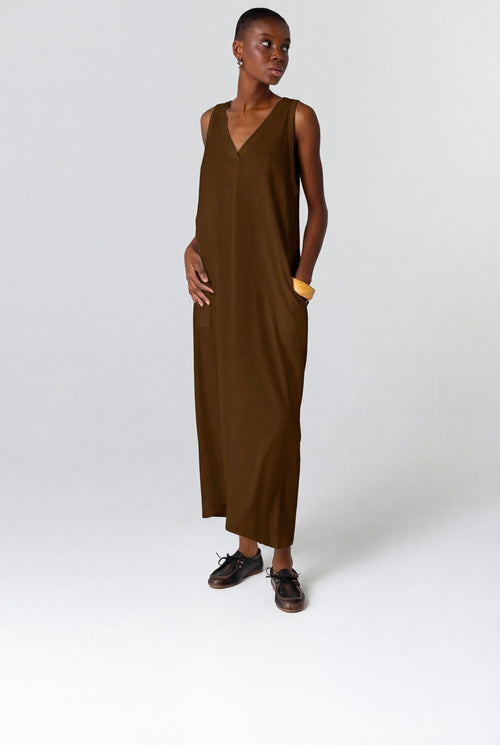 Tonka V-neck sleeveless dress in cotton / linen - MAJESTIC FILATURES