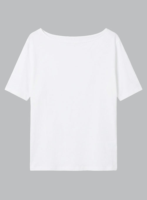 White Boatneck Short-Sleeved T-Shirt in Cotton / Linen - MAJESTIC FILATURES