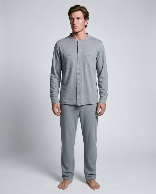 Camisa gris de manga larga de algodón/lino - MAJESTIC FILATURES
