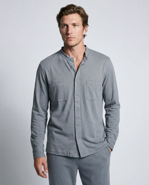 Camisa gris de manga larga de algodón/lino - MAJESTIC FILATURES