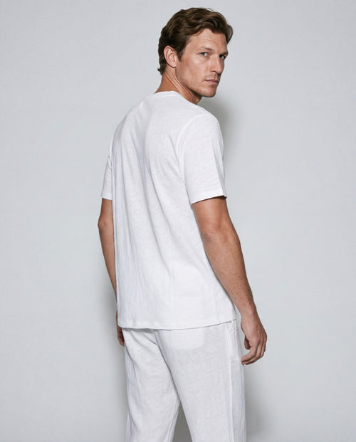 T-shirt Blanc Col Rond Manches Courtes en Coton / Lin - MAJESTIC FILATURES
