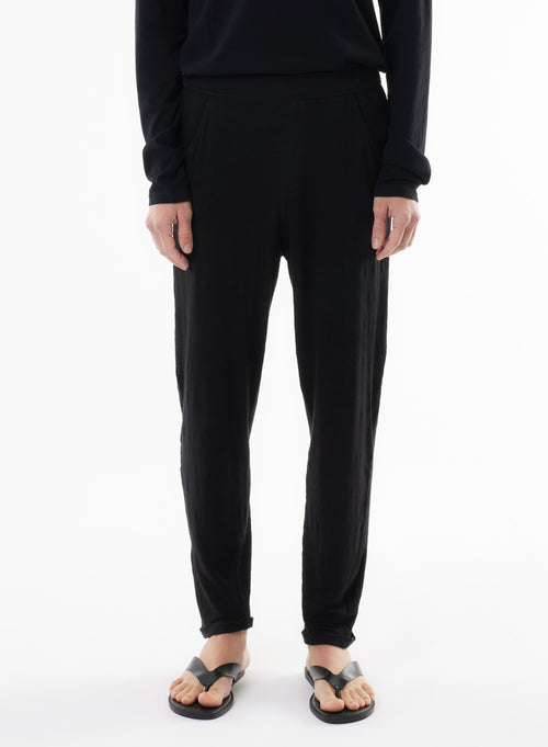 Black Linen/Elastane Pants - MAJESTIC FILATURES