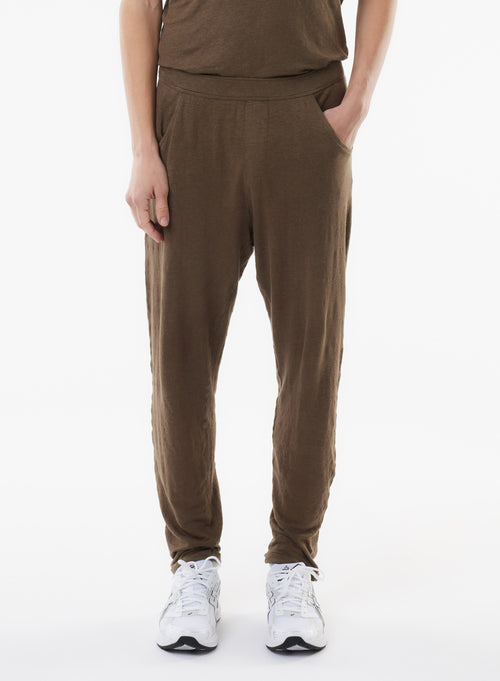 Brown Linen / Elastane Pants - MAJESTIC FILATURES