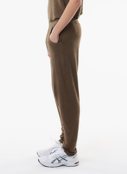 Brown Linen / Elastane Pants - MAJESTIC FILATURES