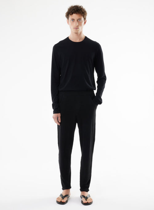 Black Linen/Elastane Pants - MAJESTIC FILATURES