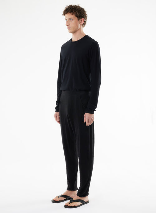 Black Linen/Elastane Pants - MAJESTIC FILATURES