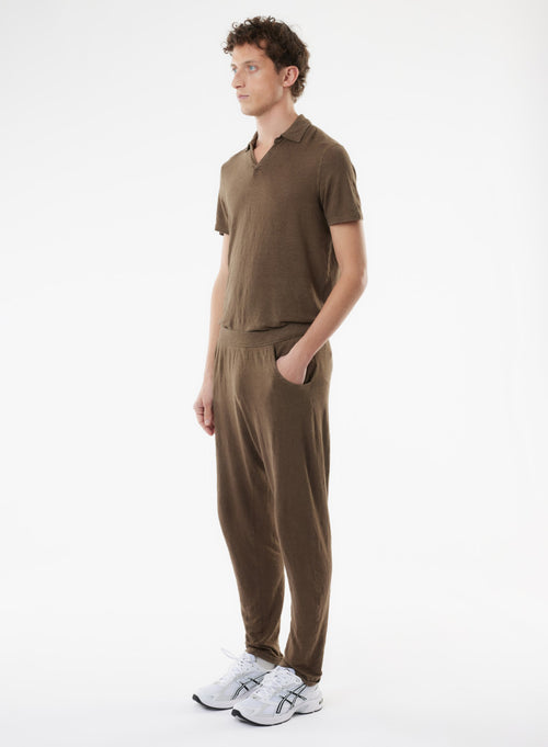 Brown Linen / Elastane Pants - MAJESTIC FILATURES