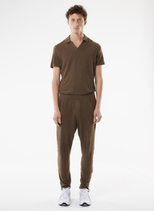 Brown Linen / Elastane Pants - MAJESTIC FILATURES