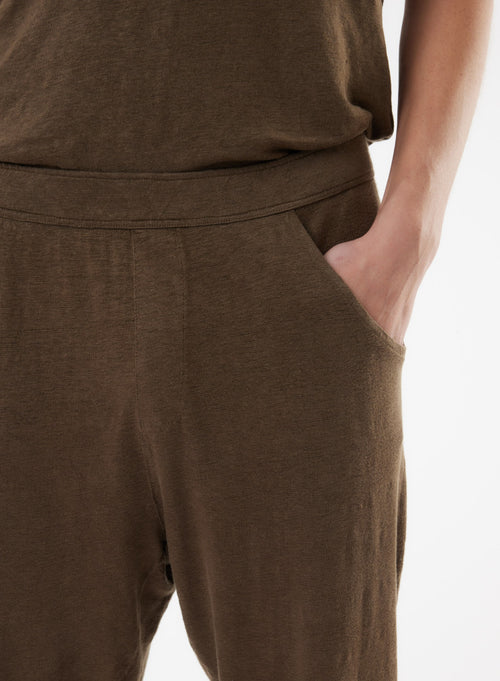 Brown Linen / Elastane Pants - MAJESTIC FILATURES