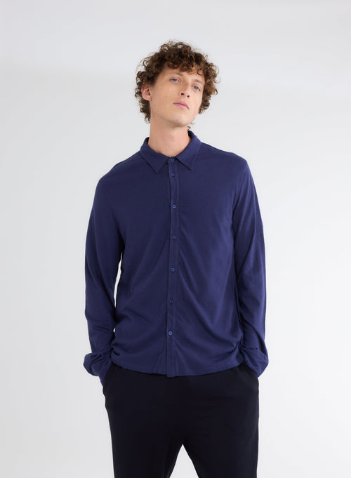 Chemise Bleu Manches Longues - MAJESTIC FILATURES