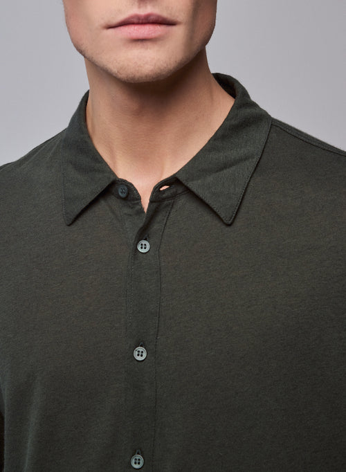 Green Shirt Long Sleeve Shirt in Cotton / Cashmere - MAJESTIC FILATURES