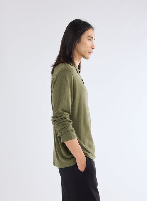 Green Long Sleeve Polo Shirt - MAJESTIC FILATURES