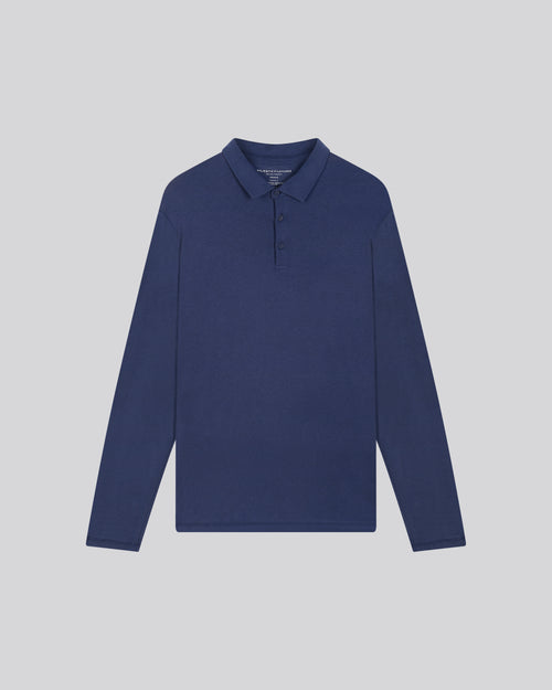 Polo Azul Polo de Manga Larga en Algodón Orgánico / Cachemira - MAJESTIC FILATURES