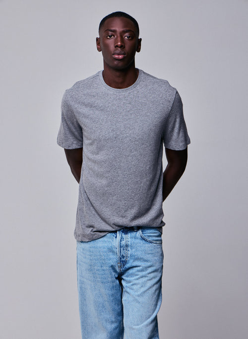 Camiseta gris de manga corta con cuello redondo en algodón / cachemir - MAJESTIC FILATURES