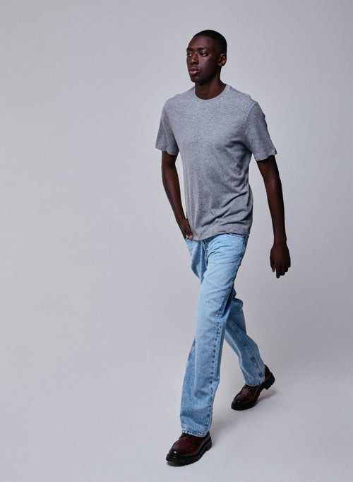 Camiseta gris de manga corta con cuello redondo en algodón / cachemir - MAJESTIC FILATURES