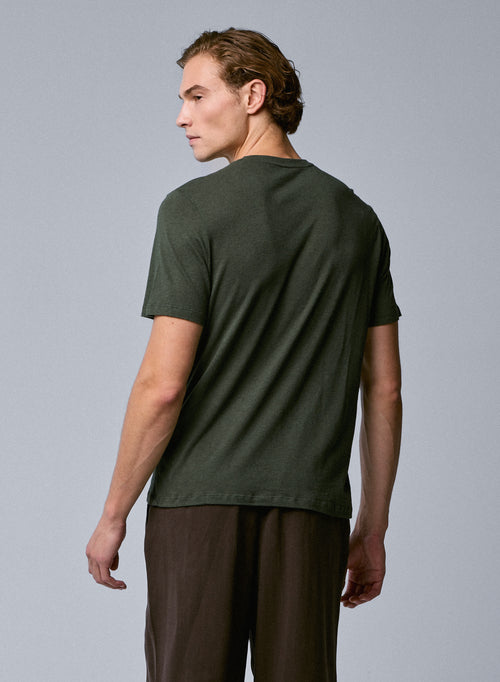 Camiseta de manga corta con cuello redondo verde en algodón / cachemira - MAJESTIC FILATURES