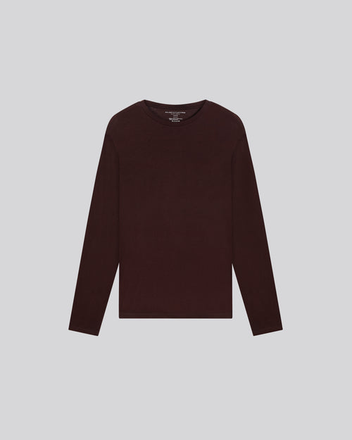 Auberginefarbenes T-Shirt mit Rundhalsausschnitt und langen Ärmeln aus Baumwolle und Kaschmir - MAJESTIC FILATURES