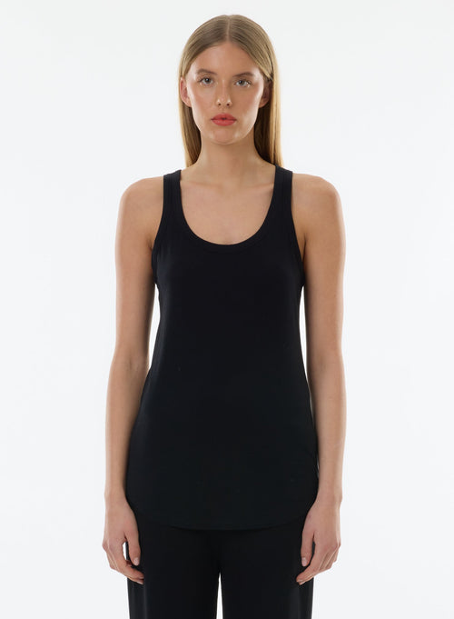 Black Short Sleeve V-Neck T-Shirt in Lyocell, Tencel / Organic Cotton - MAJESTIC FILATURES