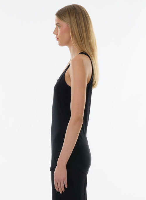 Black Short Sleeve V-Neck T-Shirt in Lyocell, Tencel / Organic Cotton - MAJESTIC FILATURES