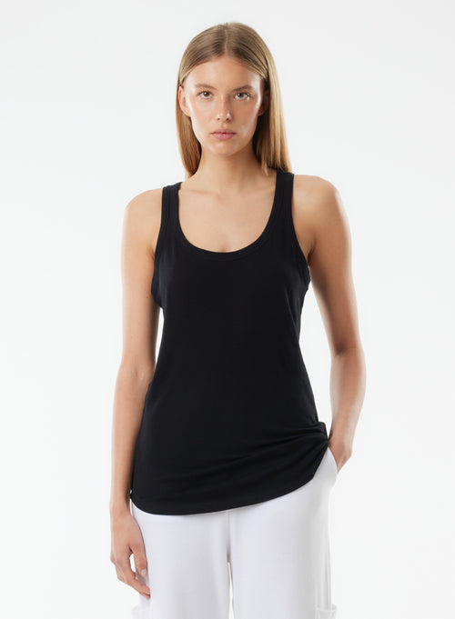 Black Short Sleeve V-Neck T-Shirt in Lyocell, Tencel / Organic Cotton - MAJESTIC FILATURES