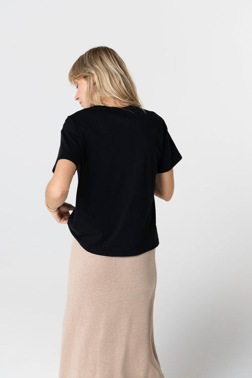 T-shirt Noir Col Rond Manches Courtes en Coton organique - MAJESTIC FILATURES