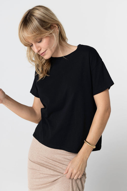 T-shirt Noir Col Rond Manches Courtes en Coton organique - MAJESTIC FILATURES