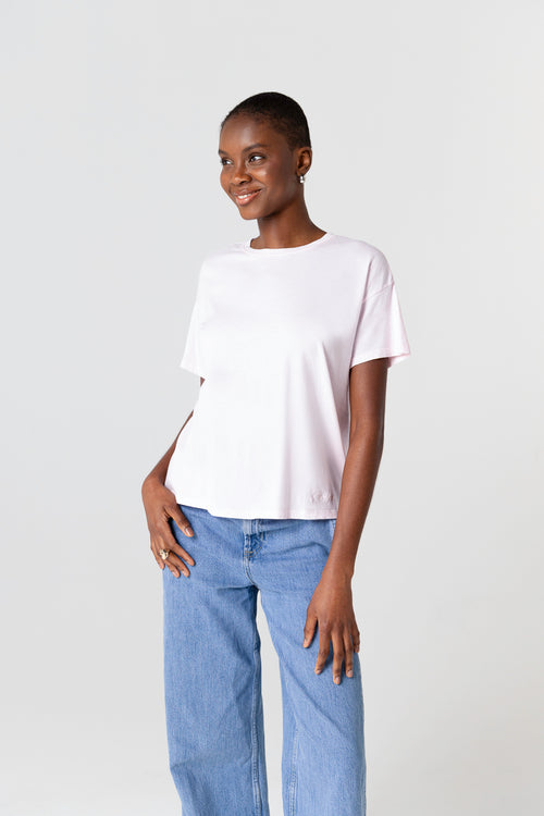 T-shirt Rose Col Rond Manches Courtes en Coton organique - MAJESTIC FILATURES