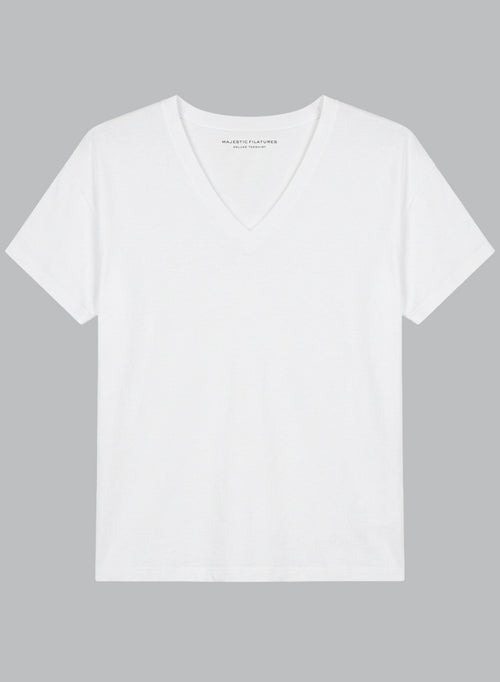 Camiseta blanca cuello en V y manga corta de algodón orgánico - MAJESTIC FILATURES